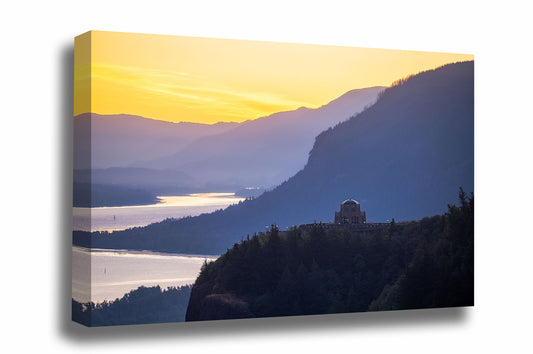Pacific Northwest gallery wrapped canvas wall art of Vista House overlooking the Columbia River Gorge at sunrise on a summer morning in Oregon by Sean Ramsey of Southern Plains Photography.