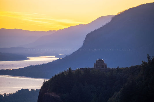 Pacific Northwest photography print of Vista House overlooking the Columbia River Gorge at sunrise on a summer morning in Oregon by Sean Ramsey of Southern Plains Photography.