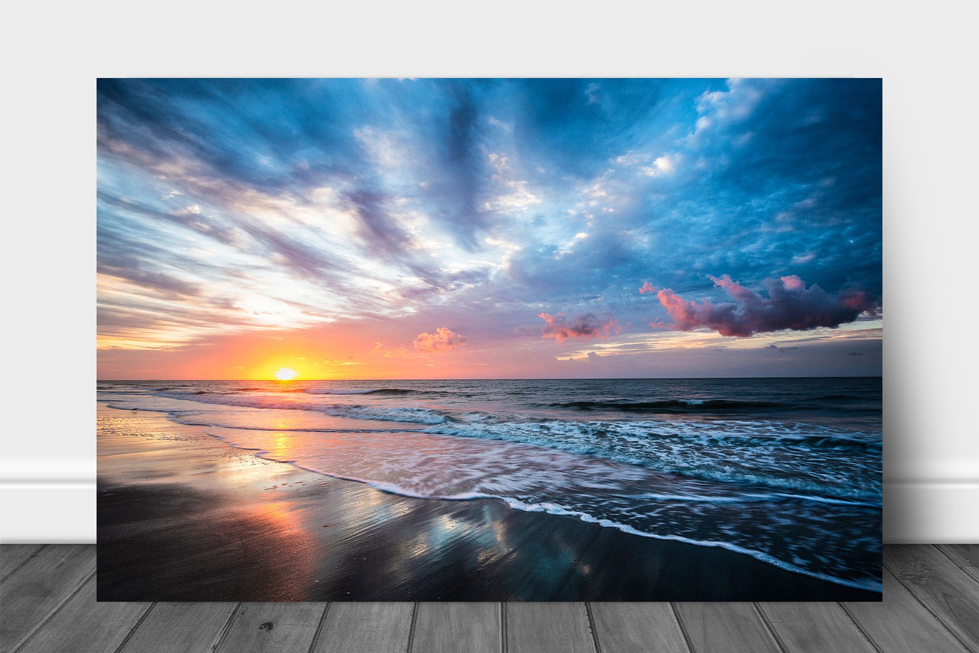 Coastal metal print on aluminum of a scenic sunrise over the Atlantic Ocean along a beach on Hilton Head Island, South Carolina by Sean Ramsey of Southern Plains Photography.