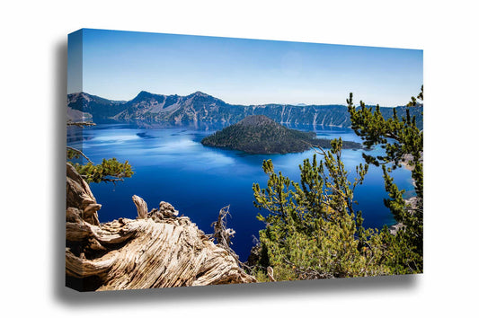 Pacific Northwest canvas wall art of Crater Lake and Wizard Island on a summer day in Oregon by Sean Ramsey of Southern Plains Photography.