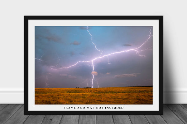 Storm Wall Art - Picture of Lightning Spanning Horizon at Dusk in Oklahoma - Weather Photography Photo Print Wall Art Decor