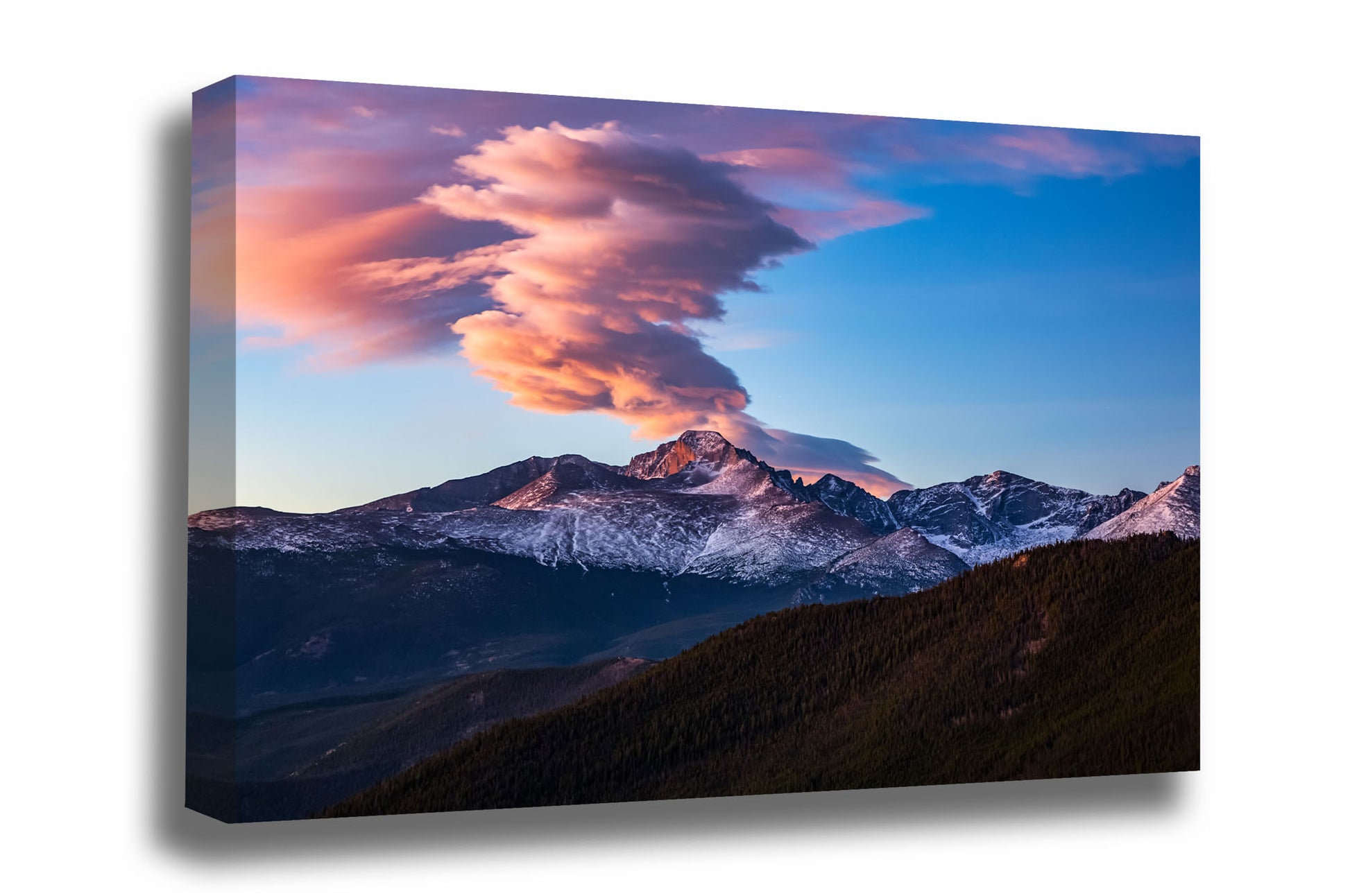 Western canvas wall art of clouds rising above Longs Peak on an autumn morning in Rocky Mountain National Park, Colorado by Sean Ramsey of Southern Plains Photography.