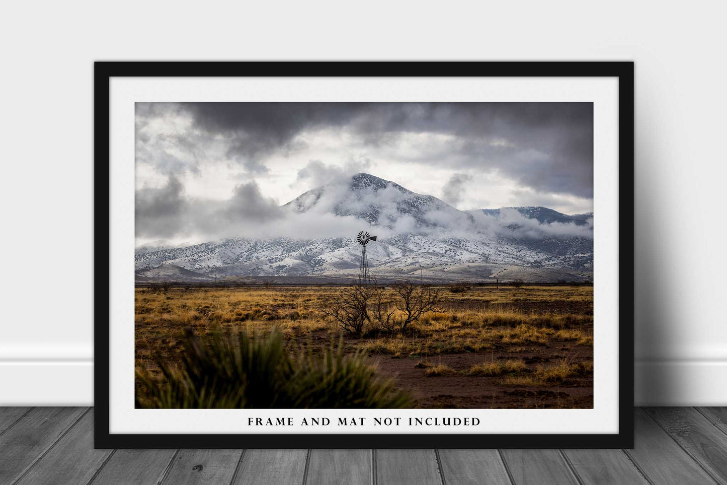 Western Photo Print | Old Windmill and Snowy Mountain Picture | New Mexico Wall Art | Lincoln County Landscape Photography | Southwestern Decor
