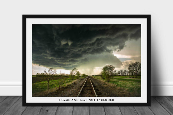 Railroad Photo Print | Train Tracks Leading to Storm Picture | Kansas Wall Art | Moody Photography | Thunderstorm Decor