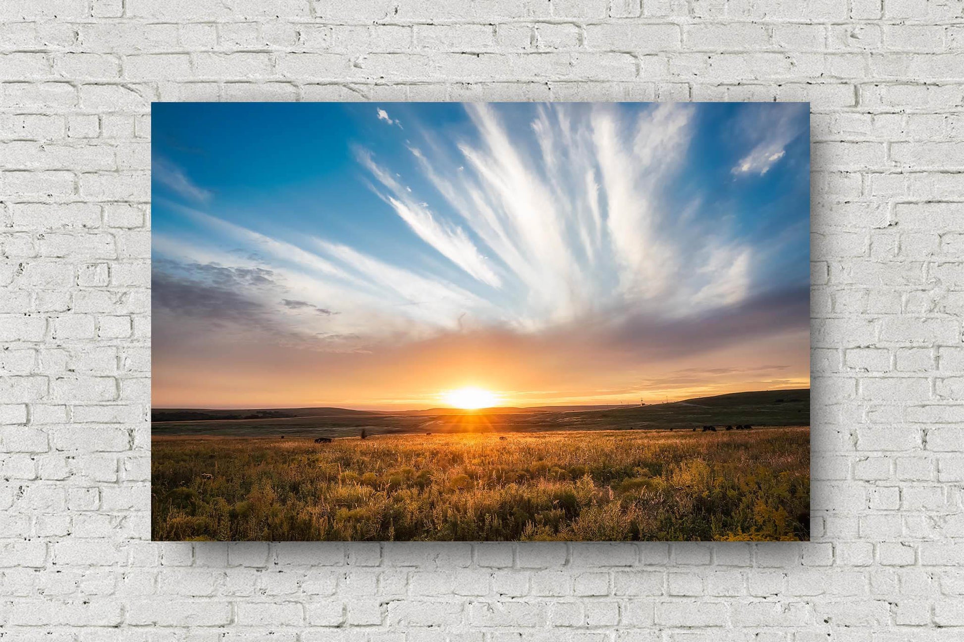 Great Plains metal print on aluminum of a scenic sunset over the Tallgrass Prairie in Osage County, Oklahoma by Sean Ramsey of Southern Plains Photography.