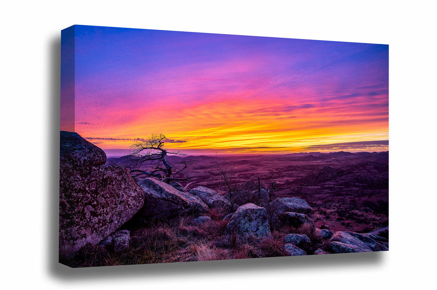 Wichita Mountains canvas wall art of a scenic view of a colorful sunset from Mount Scott in southwest Oklahoma by Sean Ramsey of Southern Plains Photography.