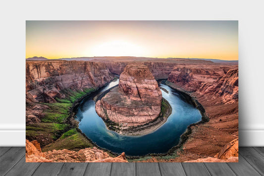 Desert Southwest aluminum metal print wall art of the Colorado River meandering through Horseshoe Bend at Sunset in Arizona by Sean Ramsey of Southern Plains Photography.