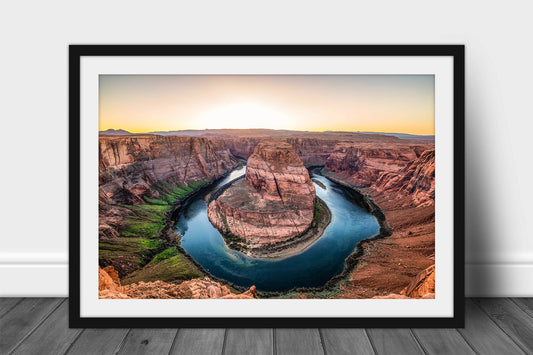 Framed and matted desert southwest print of the Colorado River meandering through Horseshoe Bend at Sunset in Arizona by Sean Ramsey of Southern Plains Photography.