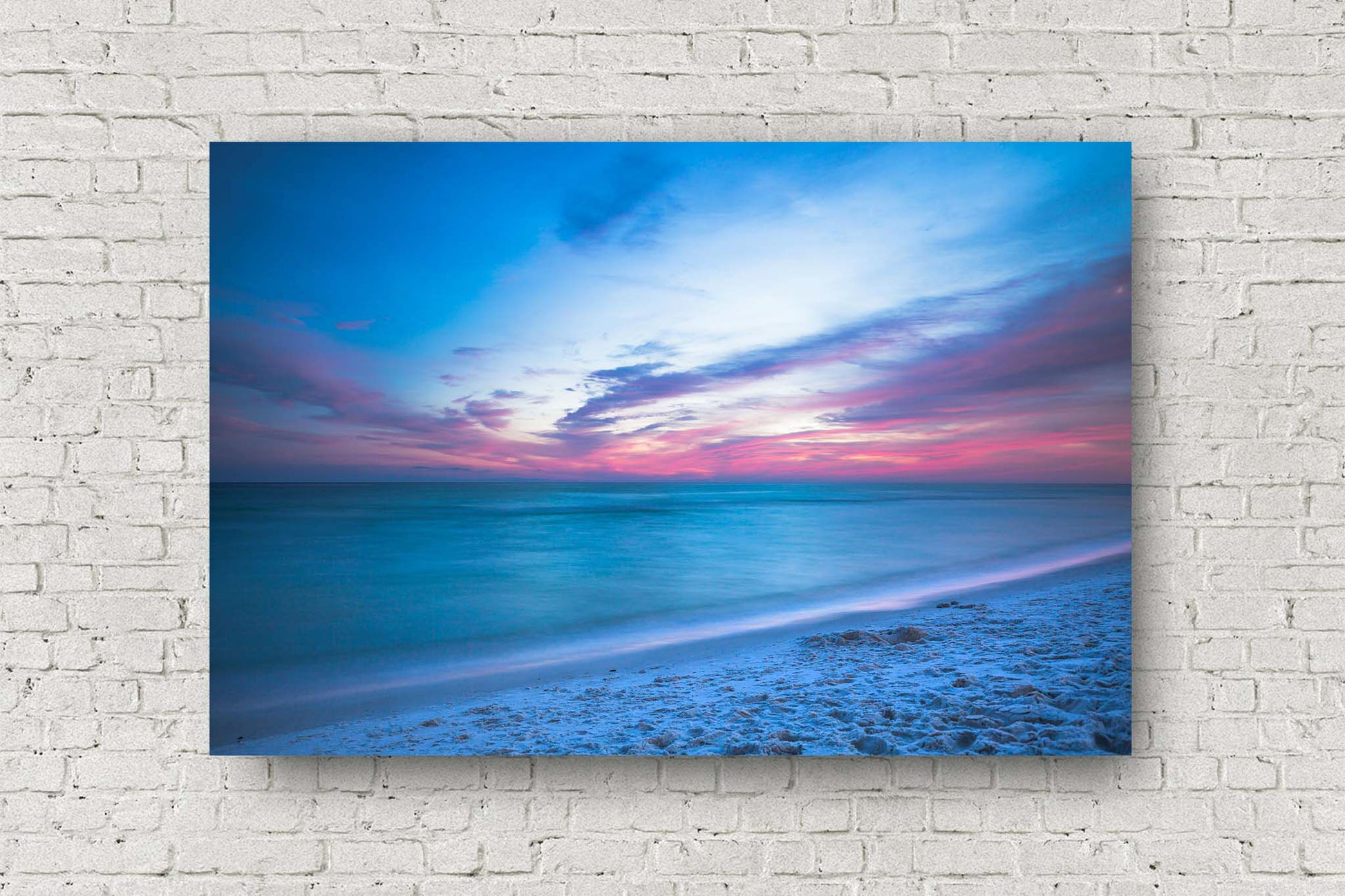 Coastal metal print wall art of a relaxing sunset over the emerald waters of the Gulf Coast along a beach near Destin, Florida by Sean Ramsey of Southern Plains Photography.