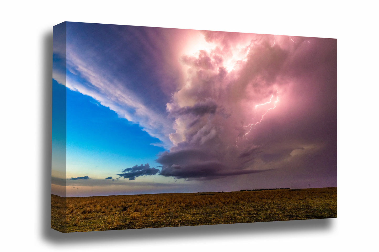 Storm canvas wall art of a supercell thunderstorm illuminated by lightning on a stormy spring evening in Kansas by Sean Ramsey of Southern Plains Photography.