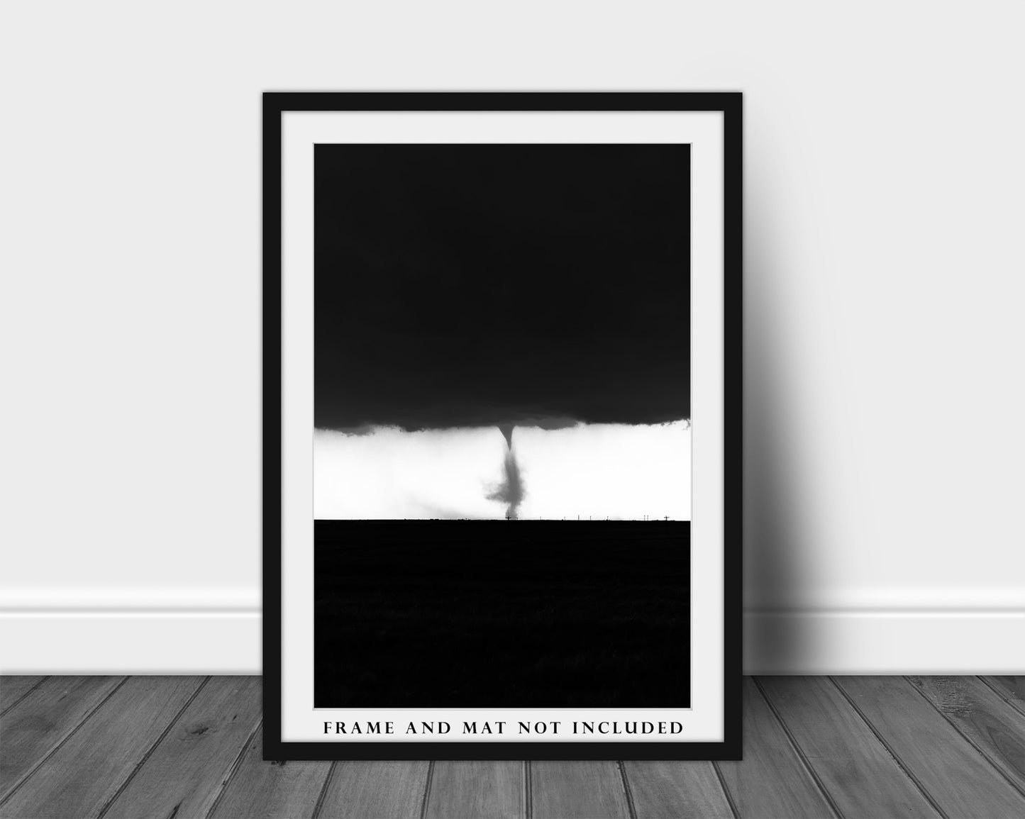 Storm Photography Print - Vertical Black and White Picture of Tornado Against Sunlit Sky in Texas Weather Wall Art Nature Decor