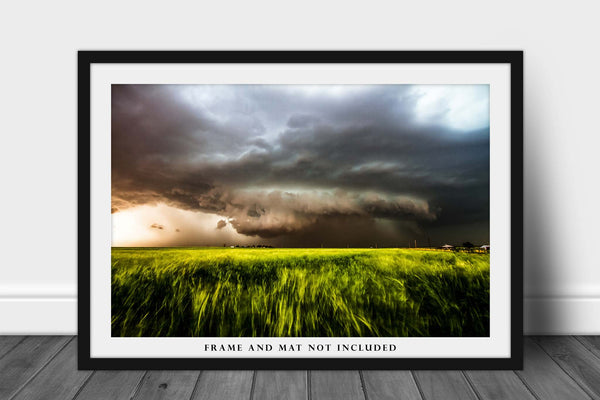 Storm Photography Print - Picture of Powerful Thunderstorm Pulling Wheat Toward It in Southwest Oklahoma Weather Artwork Home Decor