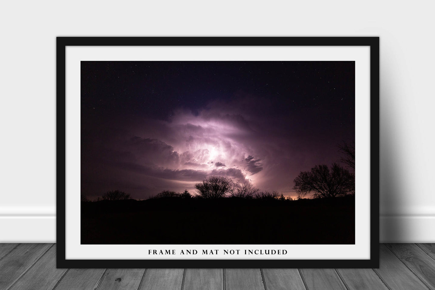 Thunderstorm Photography Print - Picture of Storm Cloud Illuminated by Lightning at Night in Oklahoma - Weather Photo Artwork Decor