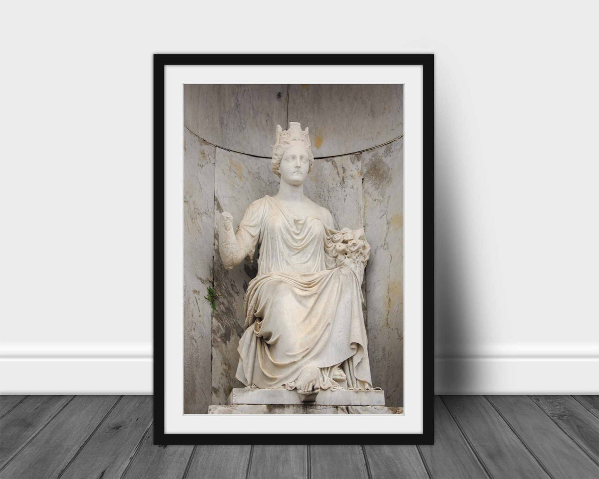 Vertical Framed NOLA print wall art of a statue at a tomb in St. Louis Cemetery No. 1 in New Orleans, Louisiana by Sean Ramsey of Southern Plains Photography.