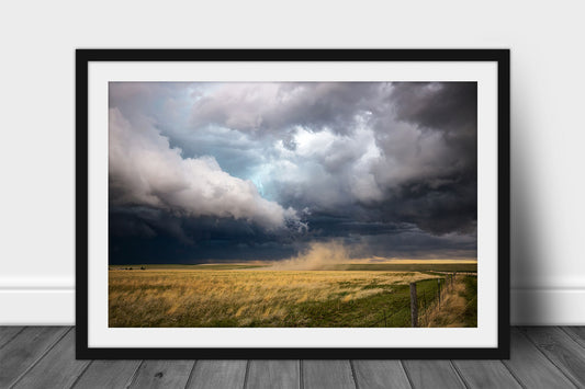 Framed weather print of a storm cloud kicking up dust on a stormy day on the plains of Colorado by Sean Ramsey of Southern Plains Photography.