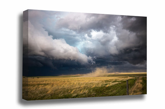 Weather gallery wrapped canvas wall art of a storm cloud kicking up dust on a stormy day on the plains of Colorado by Sean Ramsey of Southern Plains Photography.