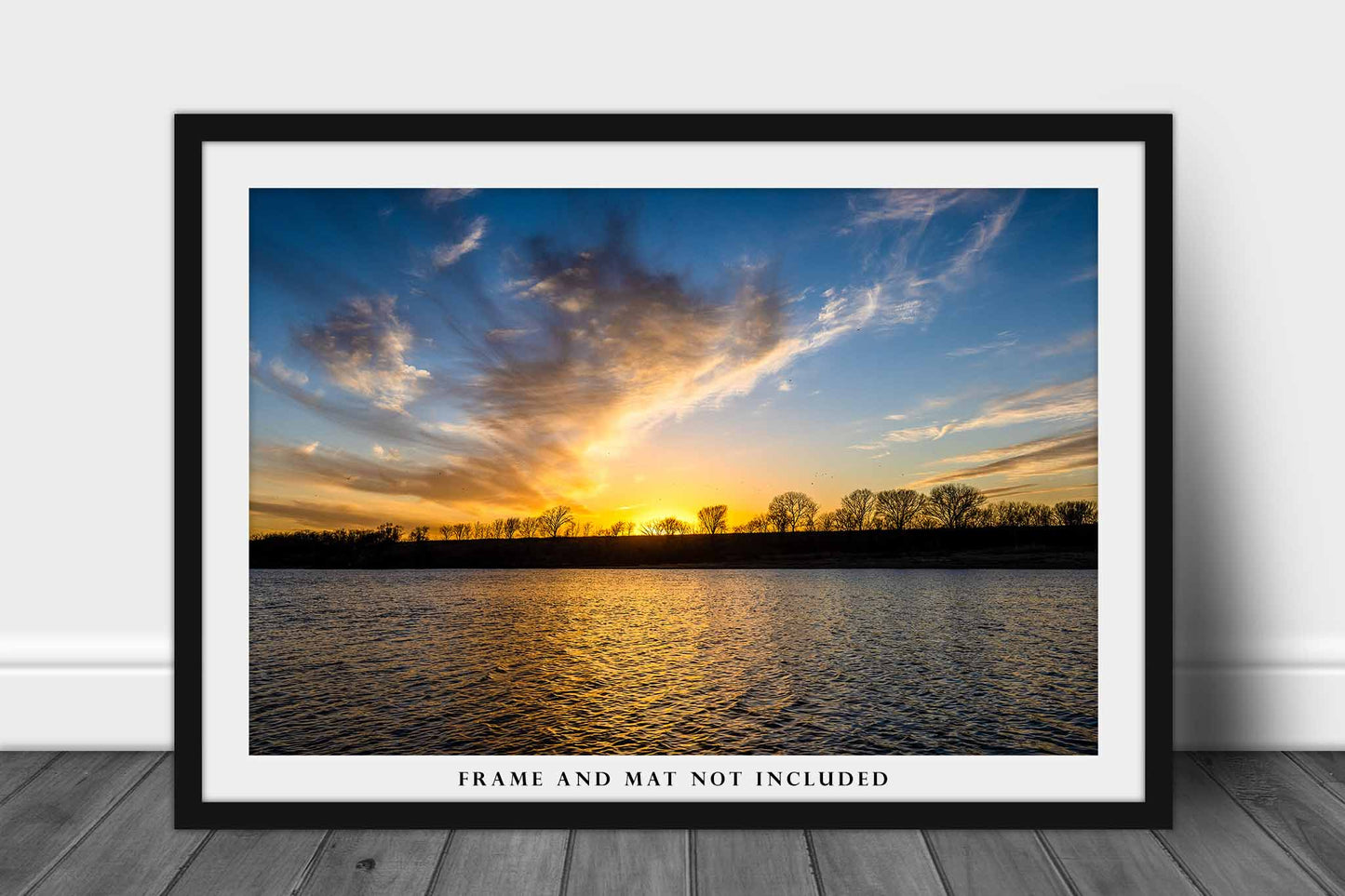 Landscape Photography Print - Picture of Scenic Sky Over Kaw Lake at Sunset on Winter Evening in Oklahoma Great Plains Wall Art Nature Decor