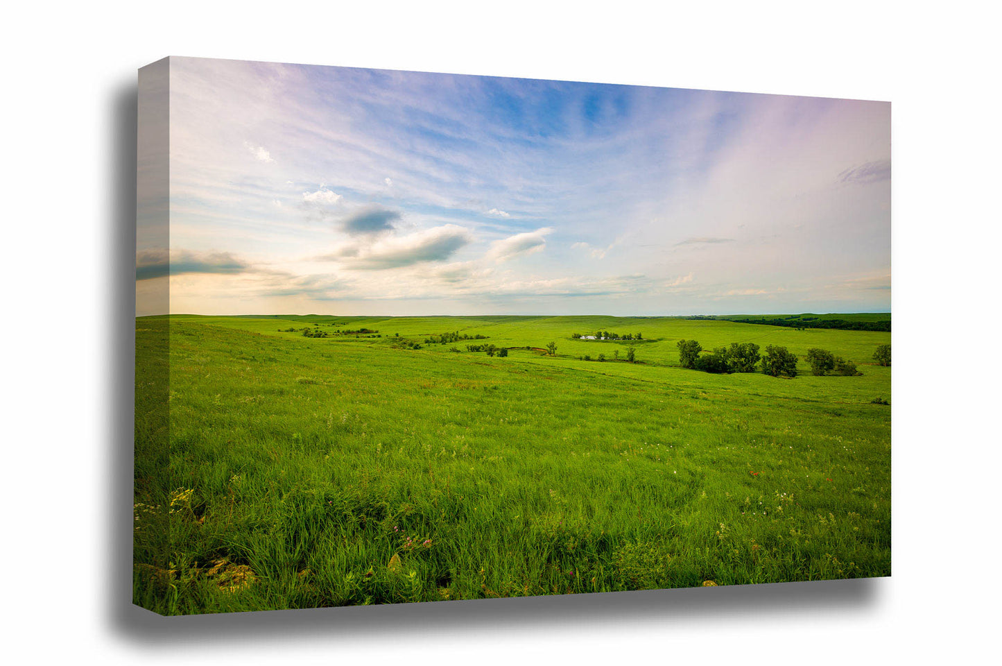 Great Plains canvas wall art of the Tallgrass Prairie on a spring evening in the Flint Hills of Kansas by Sean Ramsey of Southern Plains Photography.