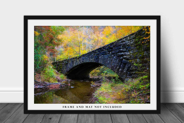 Great Smoky Mountains Photo Print | Stone Bridge Surrounded by Fall Color Picture | Tennessee Wall Art | Landscape Photography | Country Decor