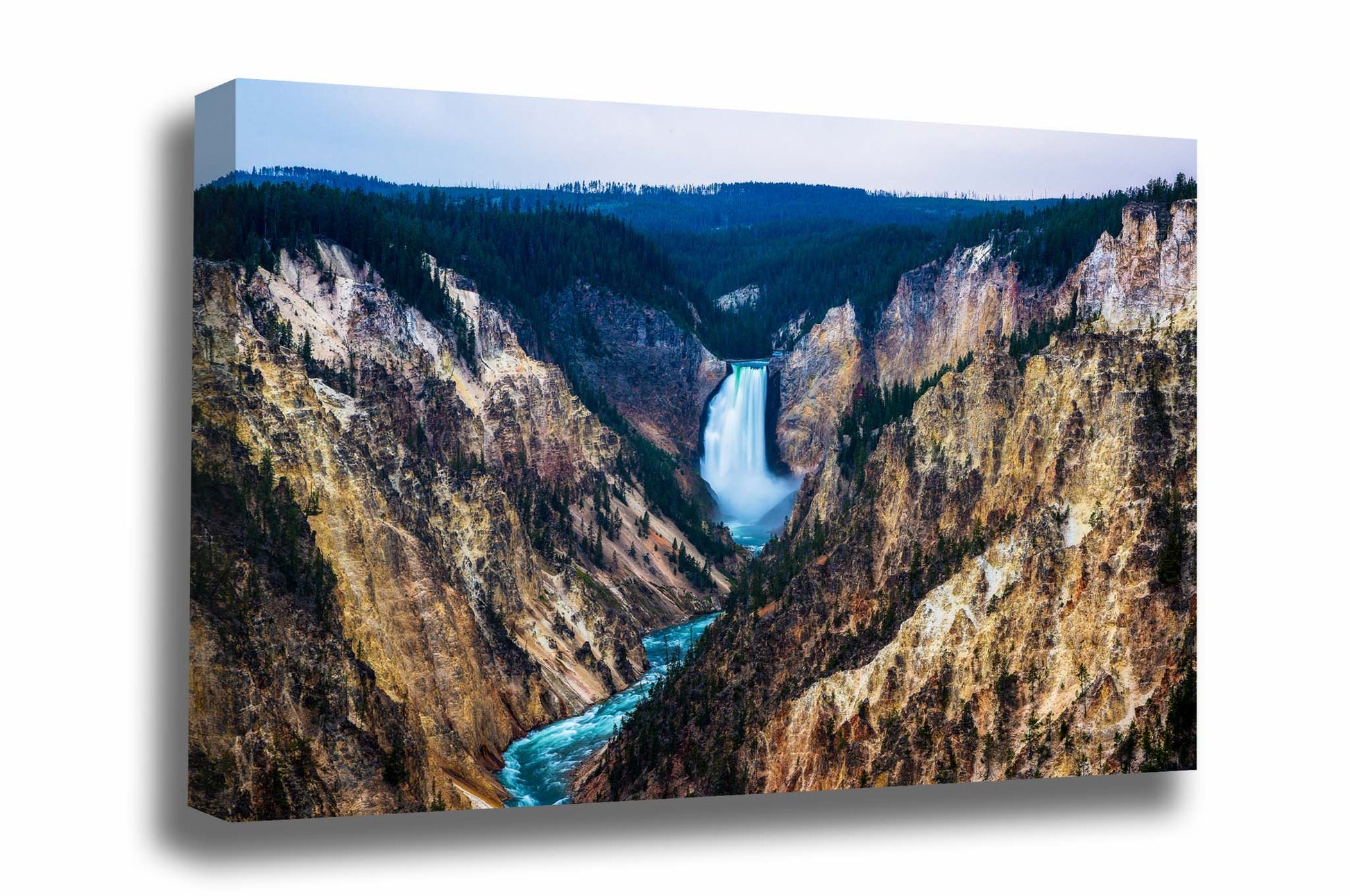 Waterfall canvas wall art of Lower Falls on a rainy evening in the Grand Canyon of the Yellowstone in Yellowstone National Park, Wyoming by Sean Ramsey of Southern Plains Photography.