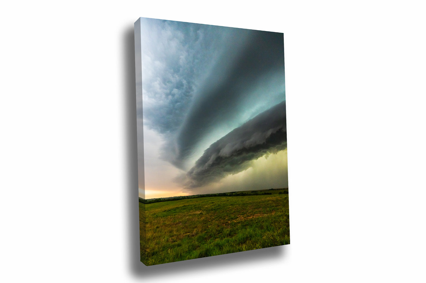 Vertical storm gallery wrap canvas wall art of a supercell thunderstorm shelf cloud over open prairie on a stormy day in Oklahoma by Sean Ramsey of Southern Plains Photography.