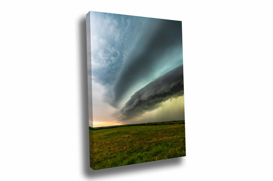 Vertical storm gallery wrap canvas wall art of a supercell thunderstorm shelf cloud over open prairie on a stormy day in Oklahoma by Sean Ramsey of Southern Plains Photography.