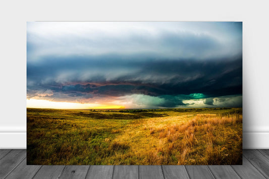 Storm photography print of a thunderstorm full over color over open prairie on a late summer evening in Kansas by Sean Ramsey of Southern Plains Photography.