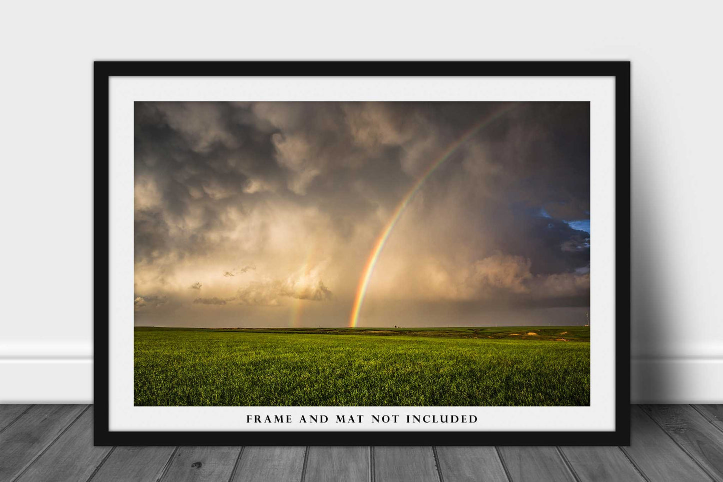 Rainbow Picture - Fine Art Weather Photography Print of Brilliant Rainbow Over Field on Stormy Day in Oklahoma Country Wall Art Photo Decor
