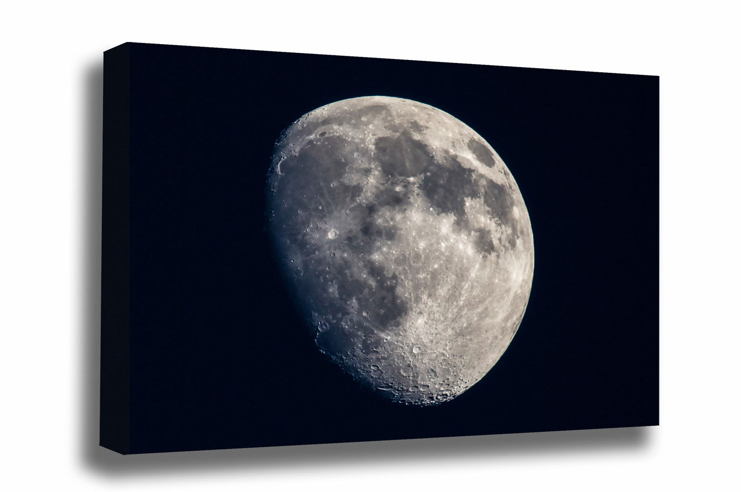 Lunar canvas wall art of a Waxing Gibbous moon with visible crates in the Oklahoma night sky by Sean Ramsey of Southern Plains Photography.