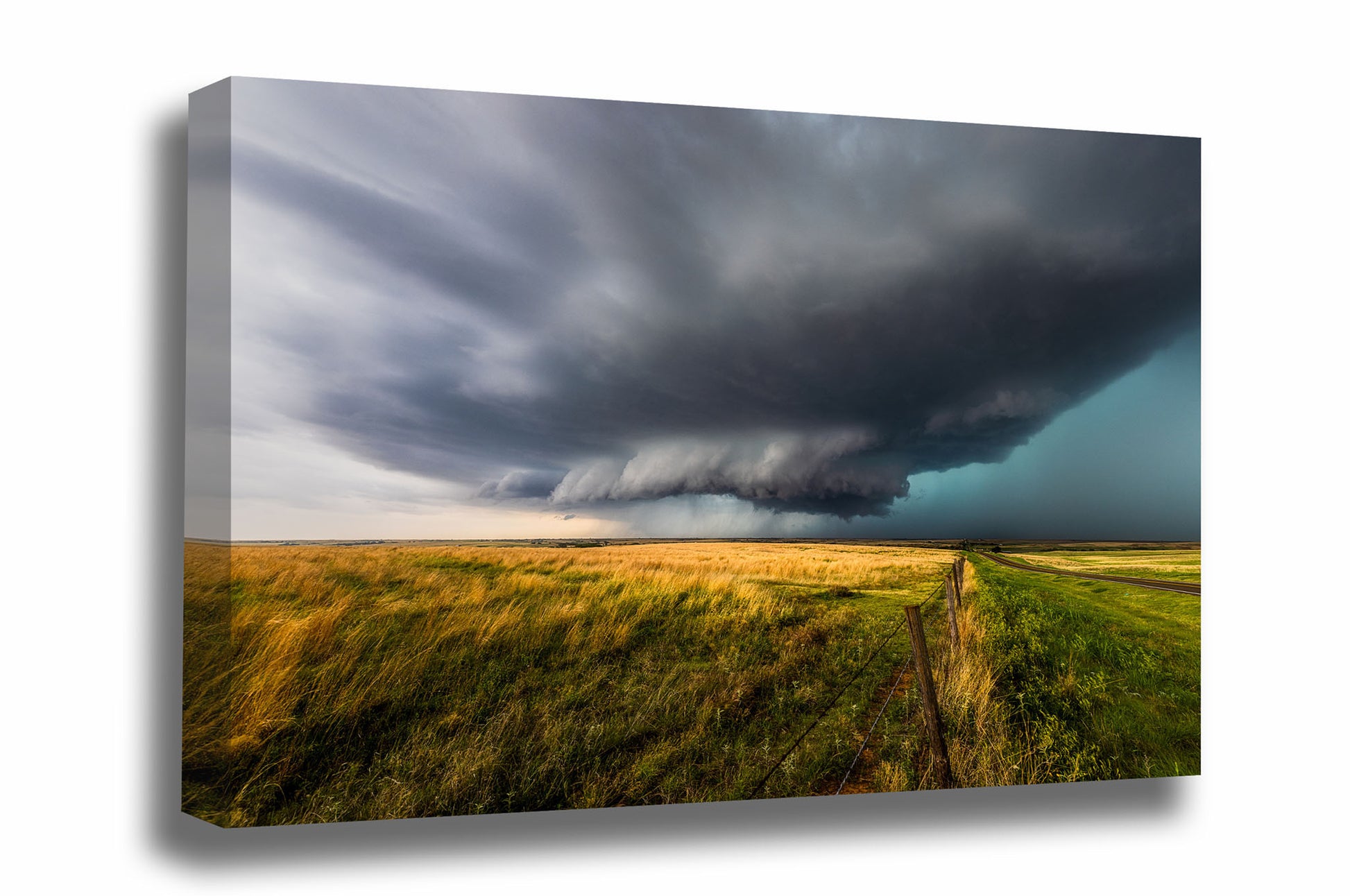 Storm gallery wrapped canvas wall art of a supercell thunderstorm developing over open prairie on a spring day in Oklahoma by Sean Ramsey of Southern Plains Photography.