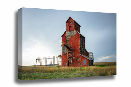 Farm canvas wall art of an old red wooden grain elevator on the plains of Texas by Sean Ramsey of Southern Plains Photography.
