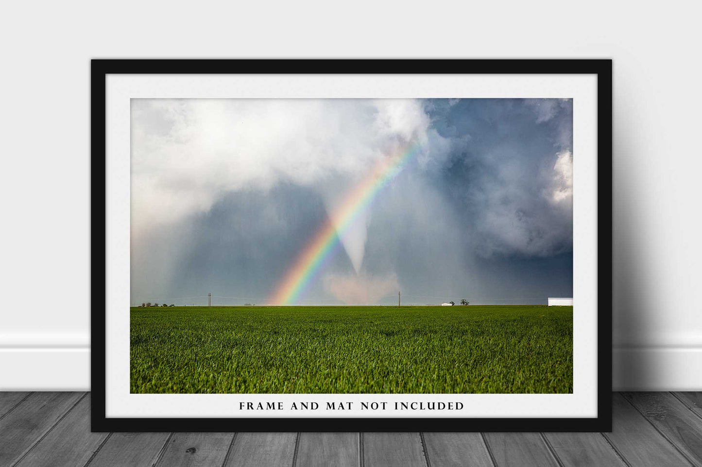 Storm Photography Print - Picture of Large Tornado Passing Through Rainbow on Stormy Spring Day in Texas - Nature Wall Art Weather Decor