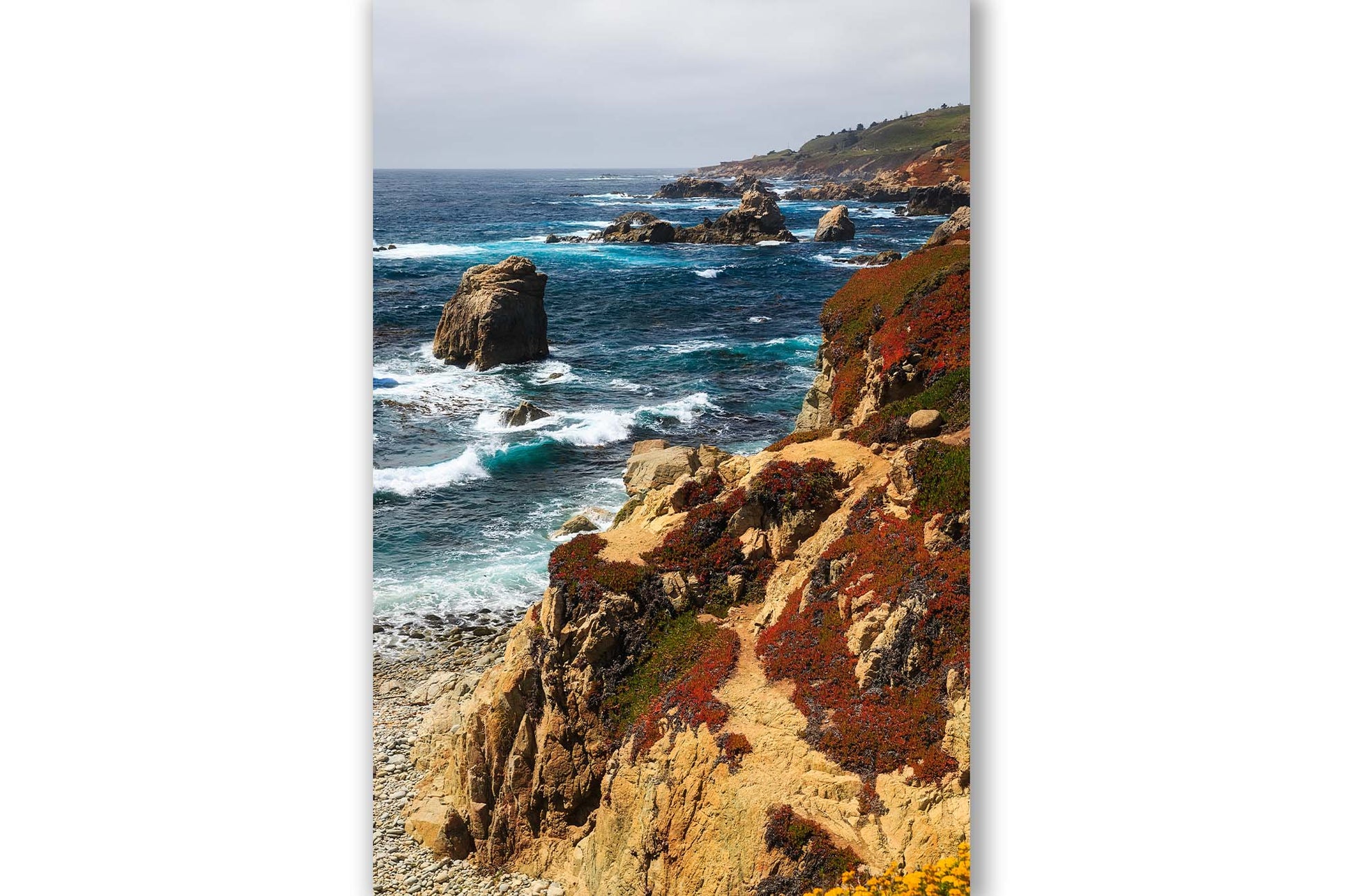 Vertical West Coast photography print of the Pacific Ocean along the coastline at Big Sur, California by Sean Ramsey of Southern Plains Photography.