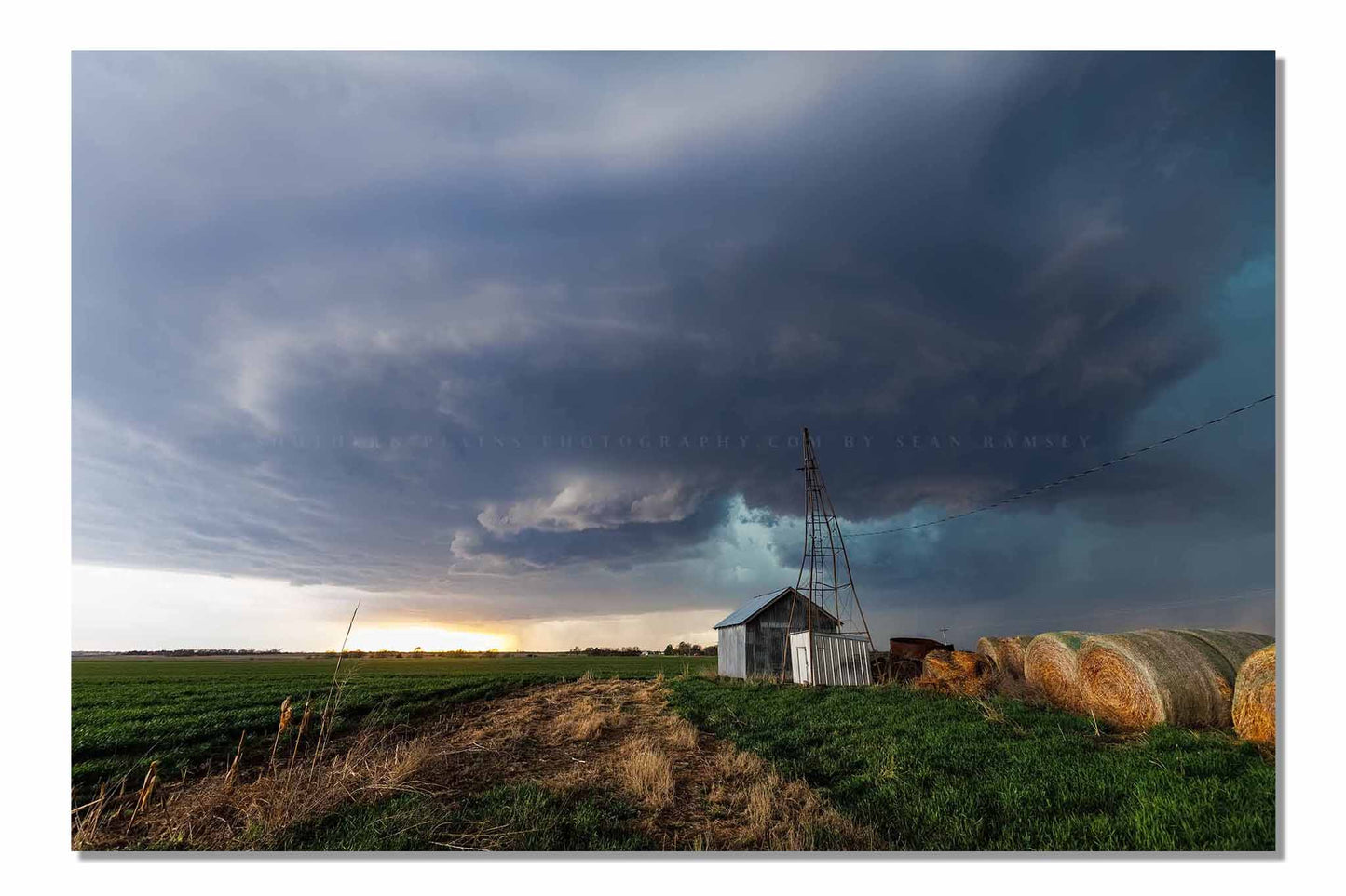 Storm photography print of a supercell thunderstorm over a country scene on a stormy day in Kansas by Sean Ramsey of Southern Plains Photography.