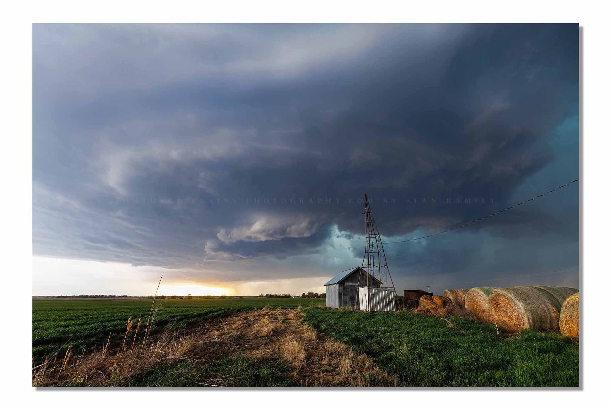Storm photography print of a supercell thunderstorm over a country scene on a stormy day in Kansas by Sean Ramsey of Southern Plains Photography.