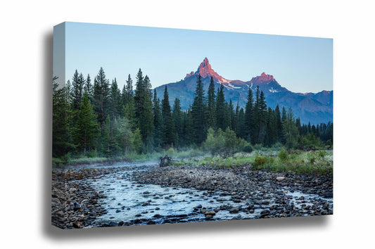 Rocky Mountain canvas wall art of Pilot and Index peaks with alpenglow overlooking the Clark's Fork of the Yellowstone River at sunrise on a summer morning along the Wyoming and Montana border by Sean Ramsey of Southern Plains Photography.