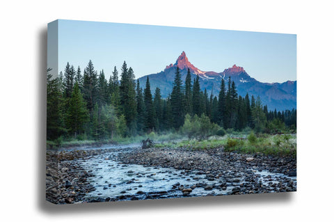 Rocky Mountain canvas wall art of Pilot and Index peaks with alpenglow overlooking the Clark's Fork of the Yellowstone River at sunrise on a summer morning along the Wyoming and Montana border by Sean Ramsey of Southern Plains Photography.