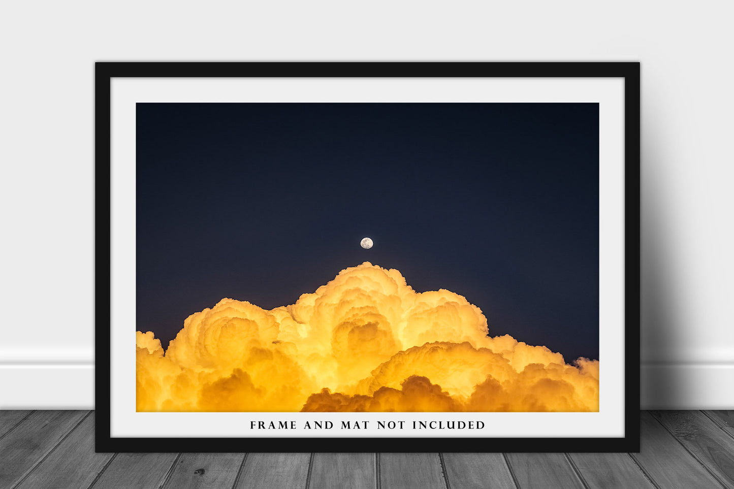 Sky Photography Print - Picture of Waxing Gibbous Moon Over Cumulonimbus Storm Clouds in Texas Celestial Wall Art Nature Decor