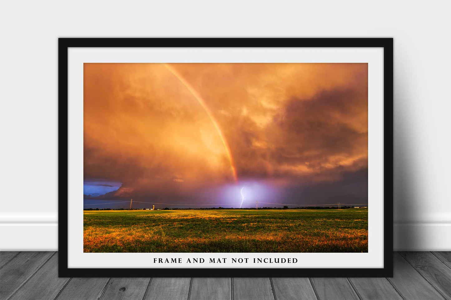 Rainbow and Lightning Photography Print | Stormy Sky Picture | Storm Wall Art | Oklahoma Landscape Photo | Weather Decor | Not Framed