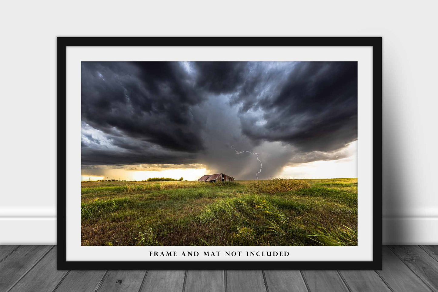 Storm Photo Print | Lightning Strike Behind Barn Picture | Oklahoma Wall Art | Thunderstorm Photography | Farmhouse Decor