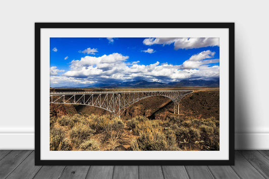 Framed and matted southwest print of the Rio Grande Gorge Bridge near Taos, New Mexico by Sean Ramsey of Southern Plains Photography.