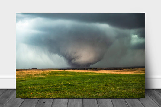 Storm metal print wall art of a large tornado rumbling over open prairie on a stormy spring day in Kansas by Sean Ramsey of Southern Plains Photography.