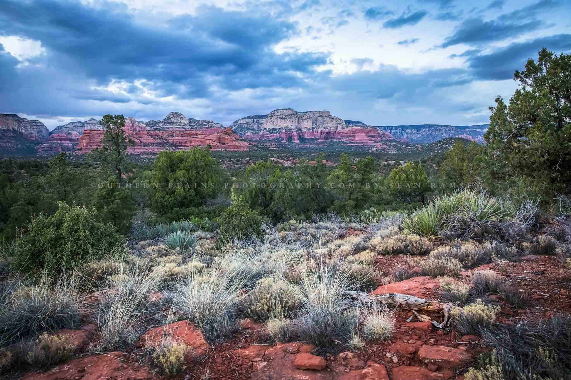 Desert southwest landscape photography print of red rocks and cool vibes on a chilly spring evening near Sedona, Arizona by Sean Ramsey of Southern Plains Photography.