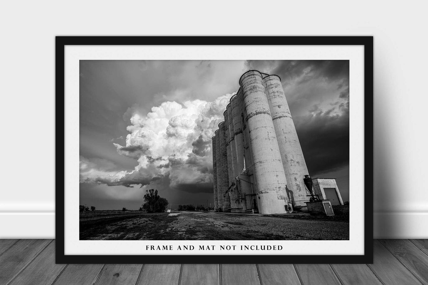 Country Photography Print - Picture of Grain Elevator and Storm Cloud in Kansas in Black and White - Farmhouse Decor Wall Art Photo Artwork