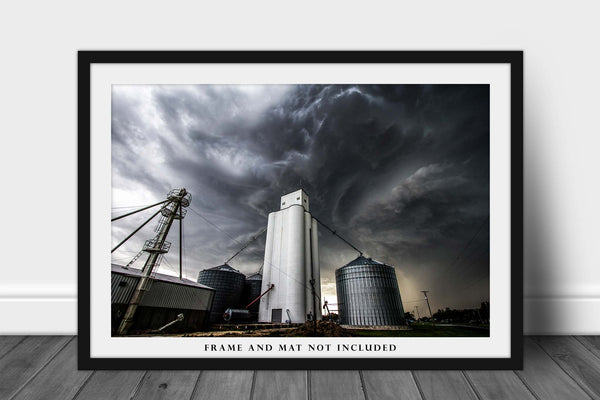 Rural Photography Print - Fine Art Picture of Storm Clouds Over Grain Elevator in Small Town Kansas Farming Home Decor 4x6 to 30x45