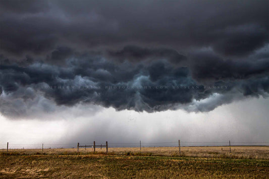 Thunderstorm photography print of low hanging storm clouds boiling over plains n a stormy day in Kansas by Sean Ramsey of Southern Plains Photography.