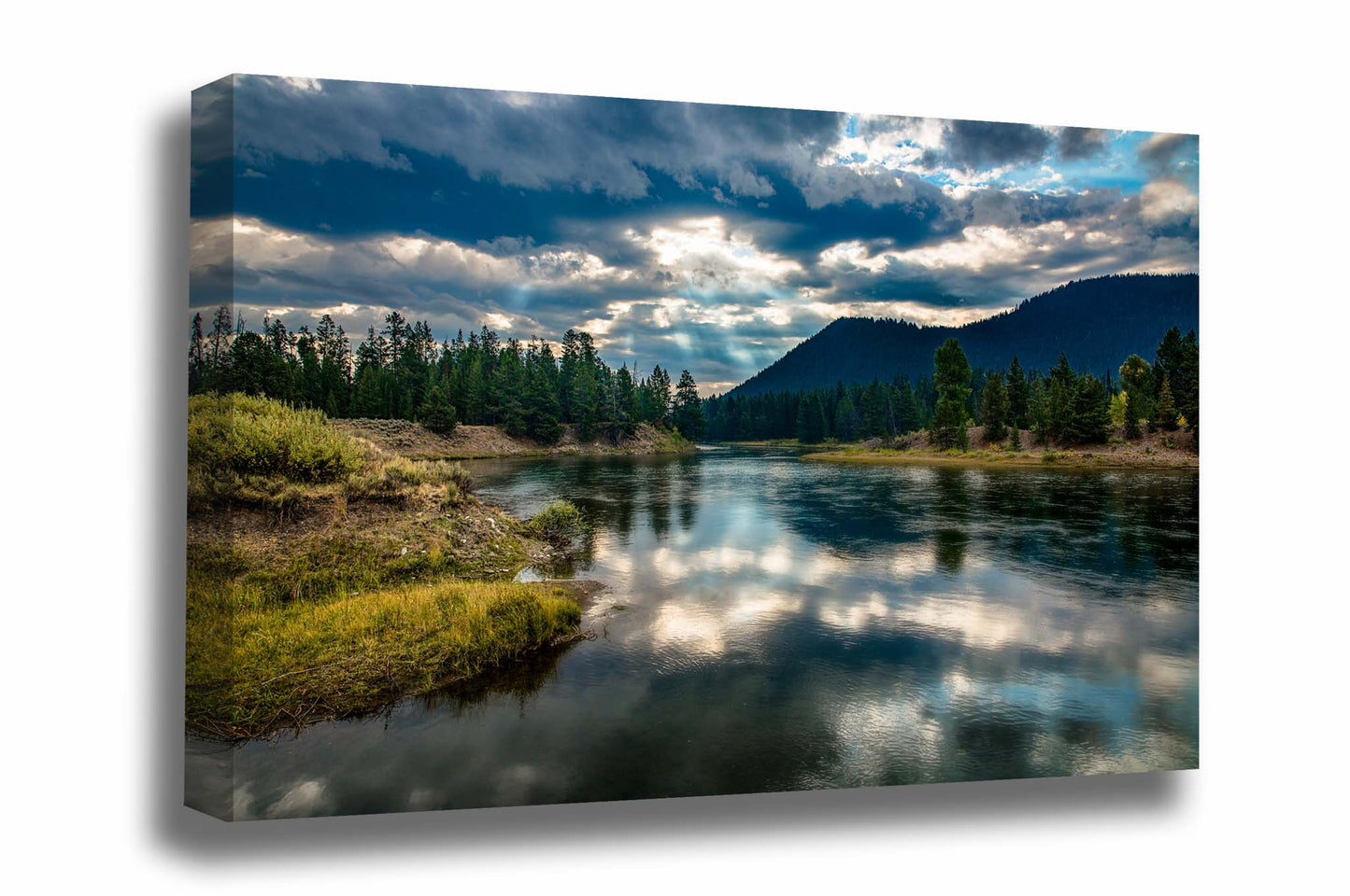 Western canvas wall art of sunlight reflecting off the Snake River on a peaceful morning in Grand Teton National Park, Wyoming by Sean Ramsey of Southern Plains Photography.