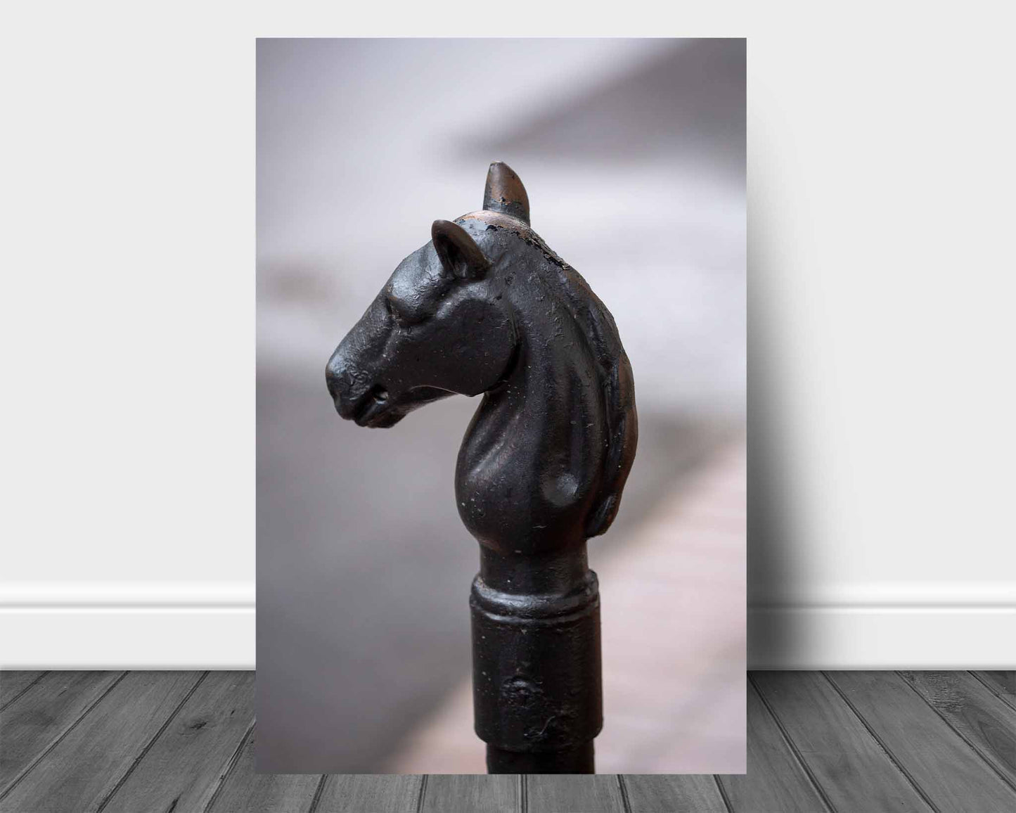 Victorian style vertical aluminum metal print wall art of a horse head hitching post in the French Quarter of New Orleans, Louisiana by Sean Ramsey of Southern Plains Photography.