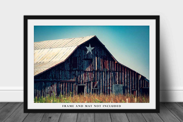 Farmhouse Wall Art - Picture of Rustic Red Barn with Painted Star in Oklahoma - Farm Photography Country Photo Print Artwork Decor