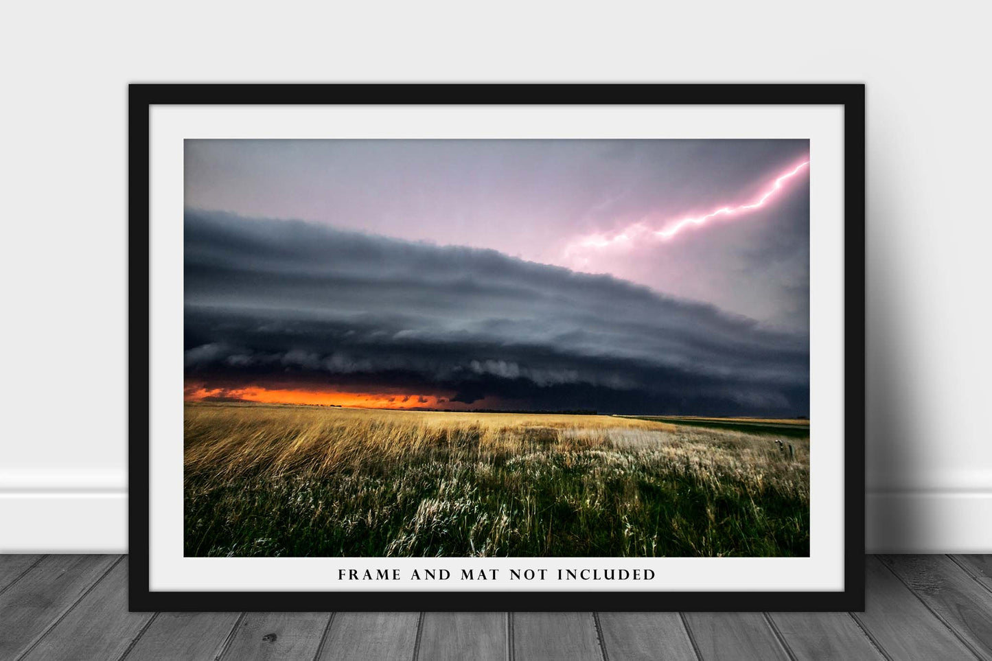 Storm Photography Print - Wall Art Picture of Thunderstorm and Lightning at Sunset Over Kansas Prairie Weather Scenery Midwest Decor